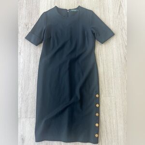 Ralph Lauren Black Midi Dress with Gold Button Accents